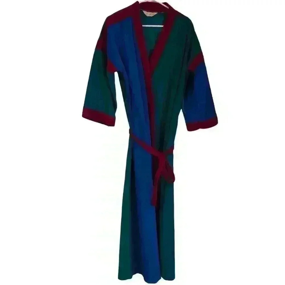 Vintage Vanity Fair Color Block Blue Green Maroon Bath Robe Size M